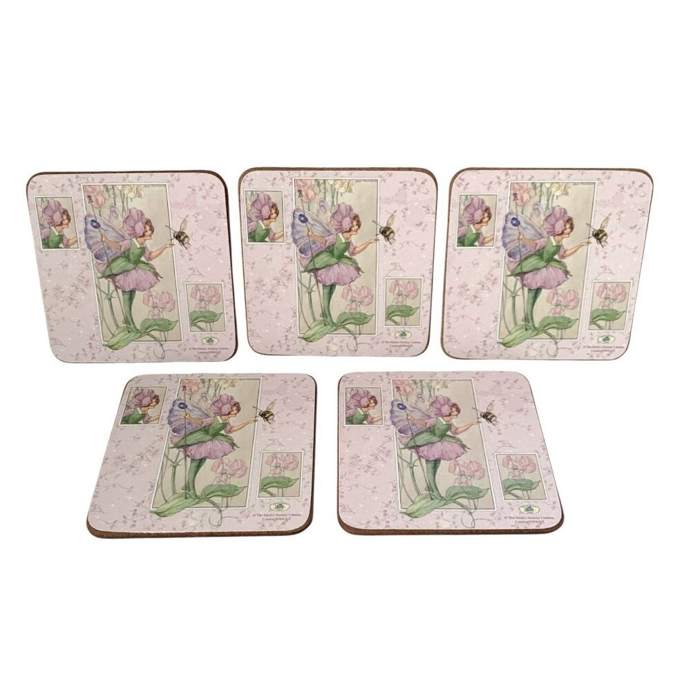 5 Vintage Coasters Fairies by Medici Society Cork Back Fairy